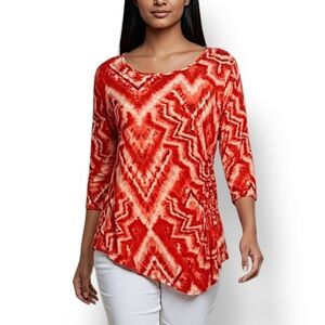4/$20 Only Nine Petite Tie Dye Tunic Top Ruched Side 3/4 Sleeve